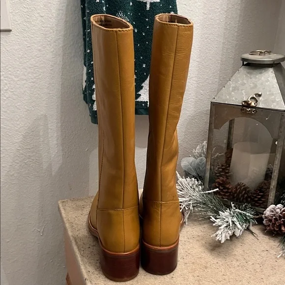 Frye Camryn Tall Pull On Tan Leather Heeled Boots - Picture 6 of 16